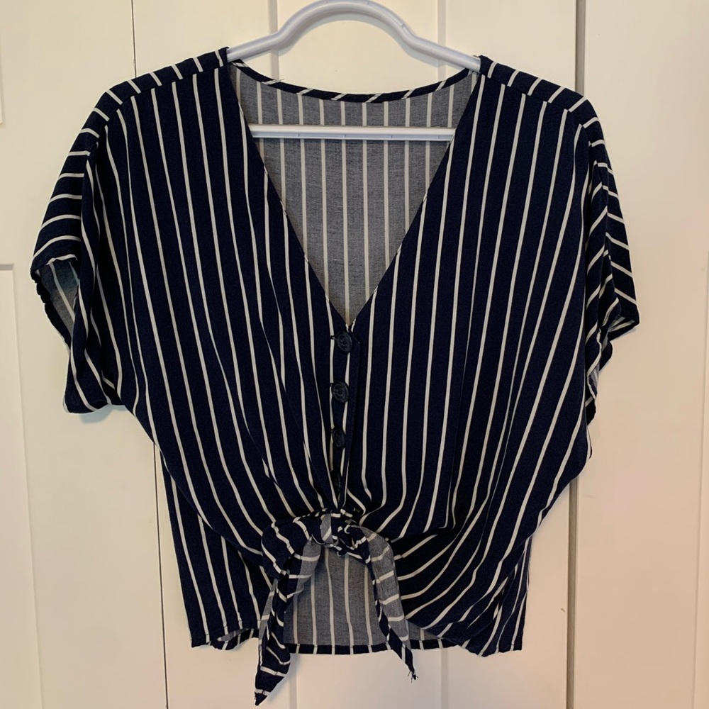 Striped blue tie up top